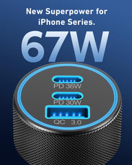 KENHAO USB-C port close-up highlighting 37W PD fast charging capability