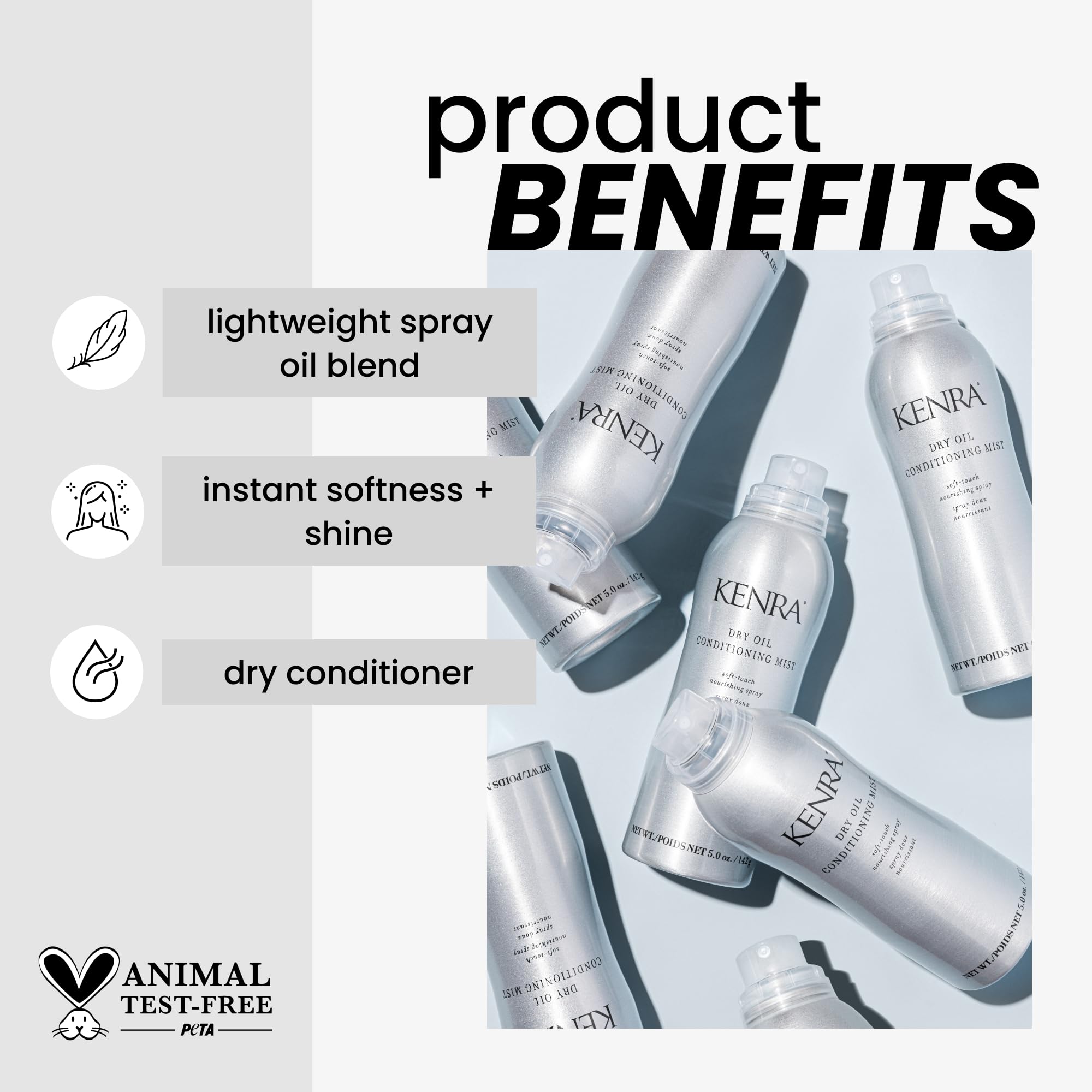 Kenra Dry Oil Conditioning Mist dispense nozzle enables even, easy application