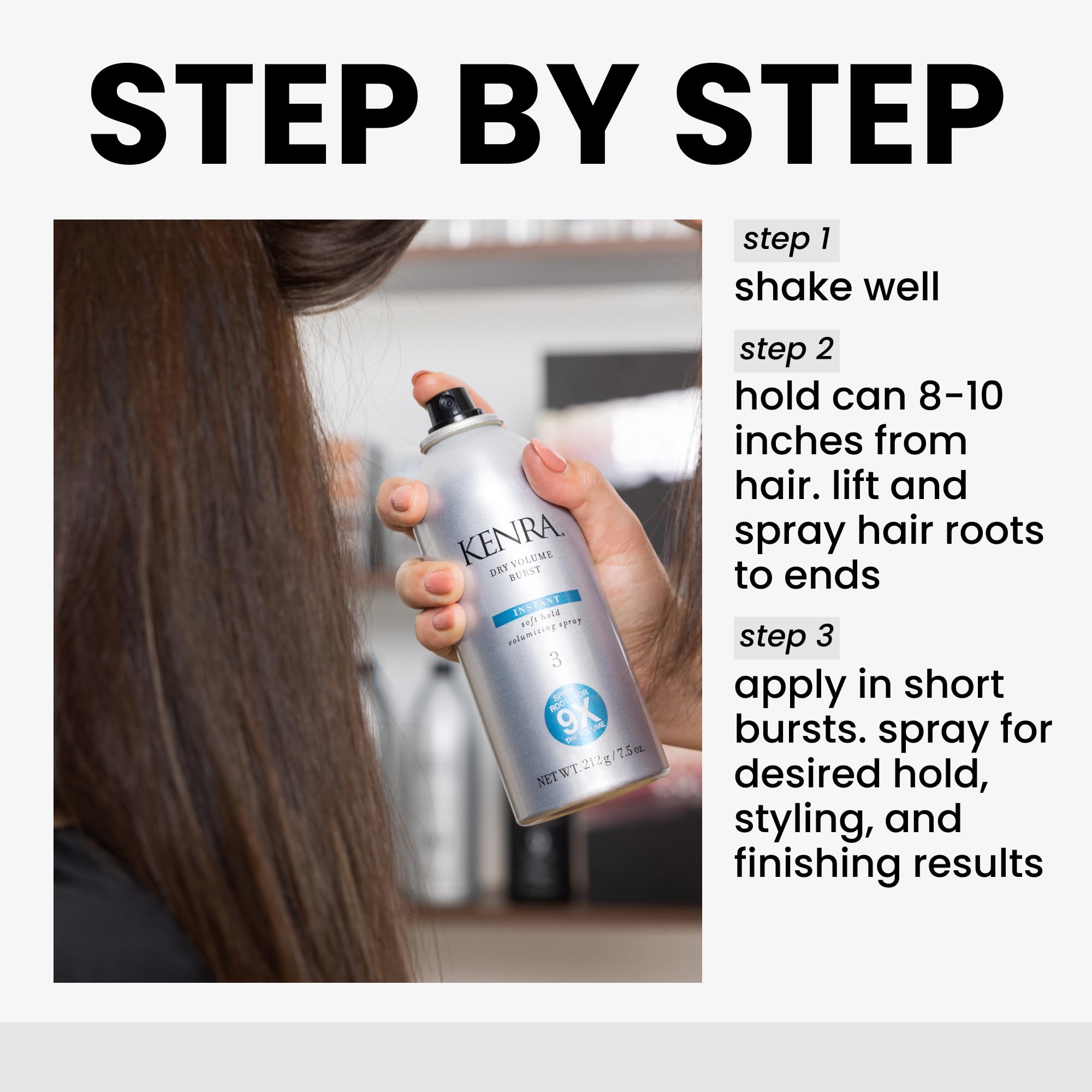 Kenra Dry Volume Burst 3 soft-hold finish delivers touchable lift without stiffness