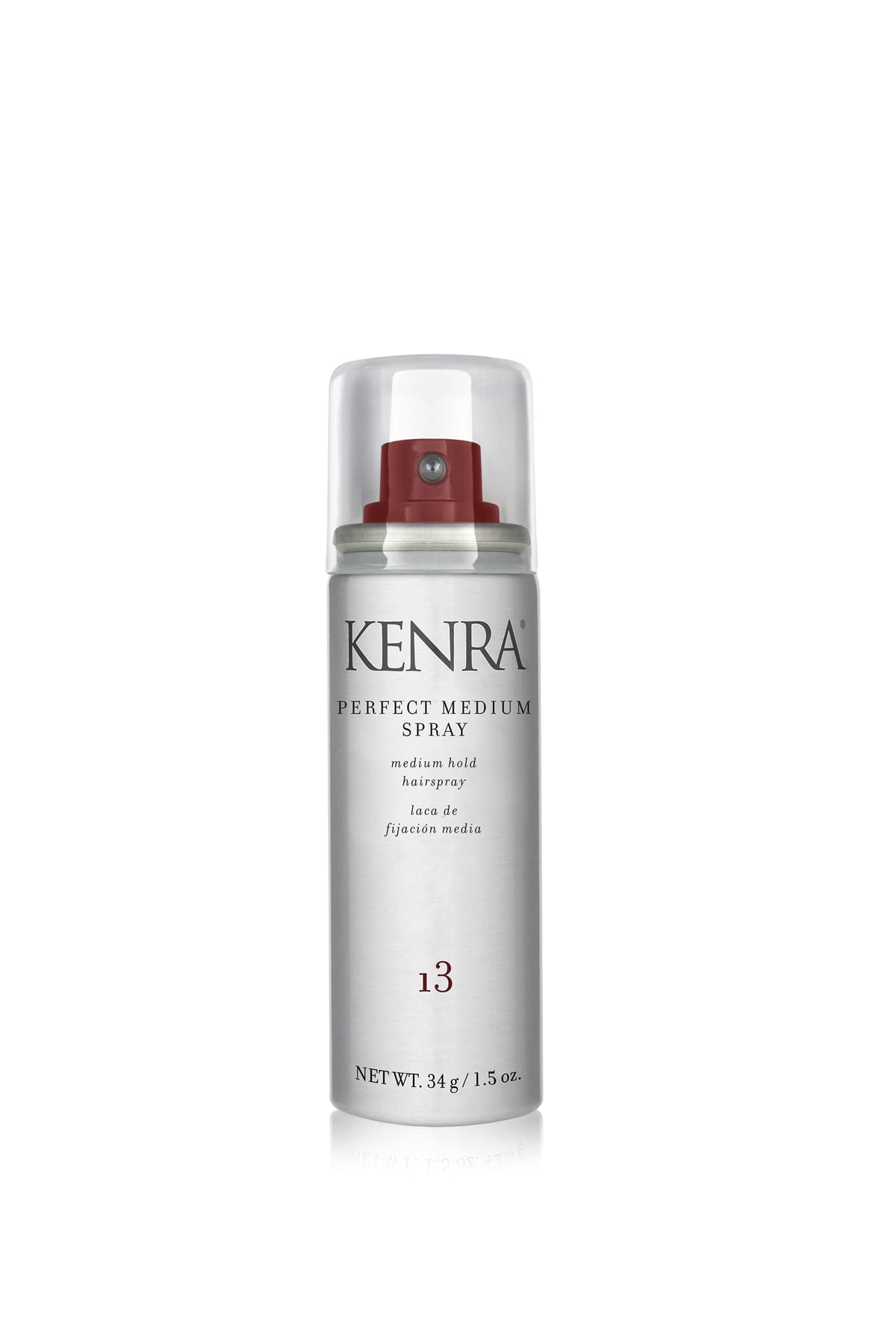 Kenra Perfect Medium Spray bottle closeup shows sleek packaging and flexible hold.
