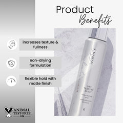 Kenra Platinum Dry Texture Spray applied to hands for even distribution