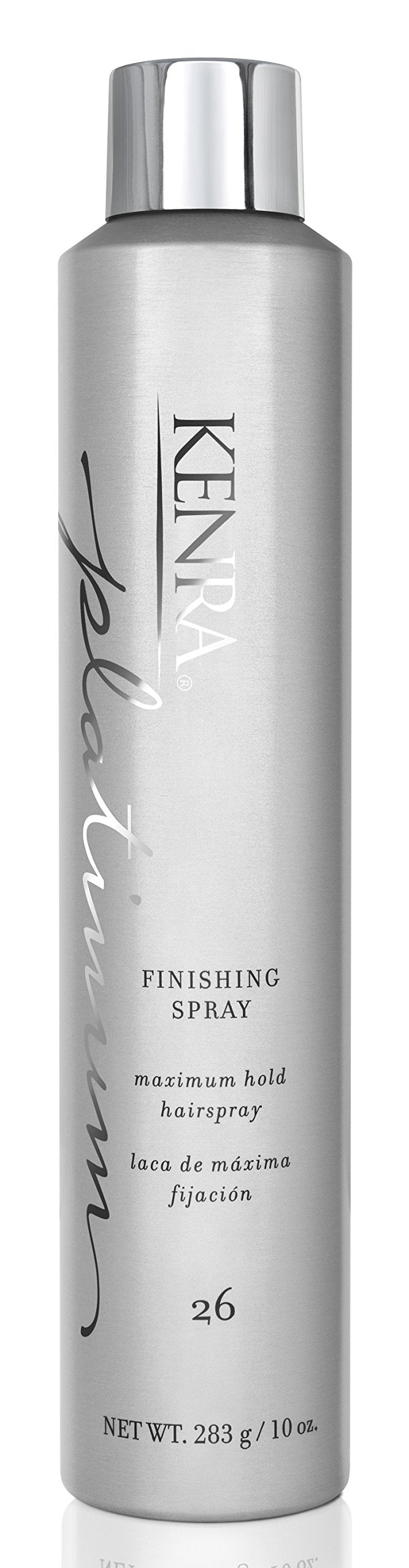 Kenra Platinum Finishing Spray 10oz bottle offers a strong, lasting hold for all-day styles.