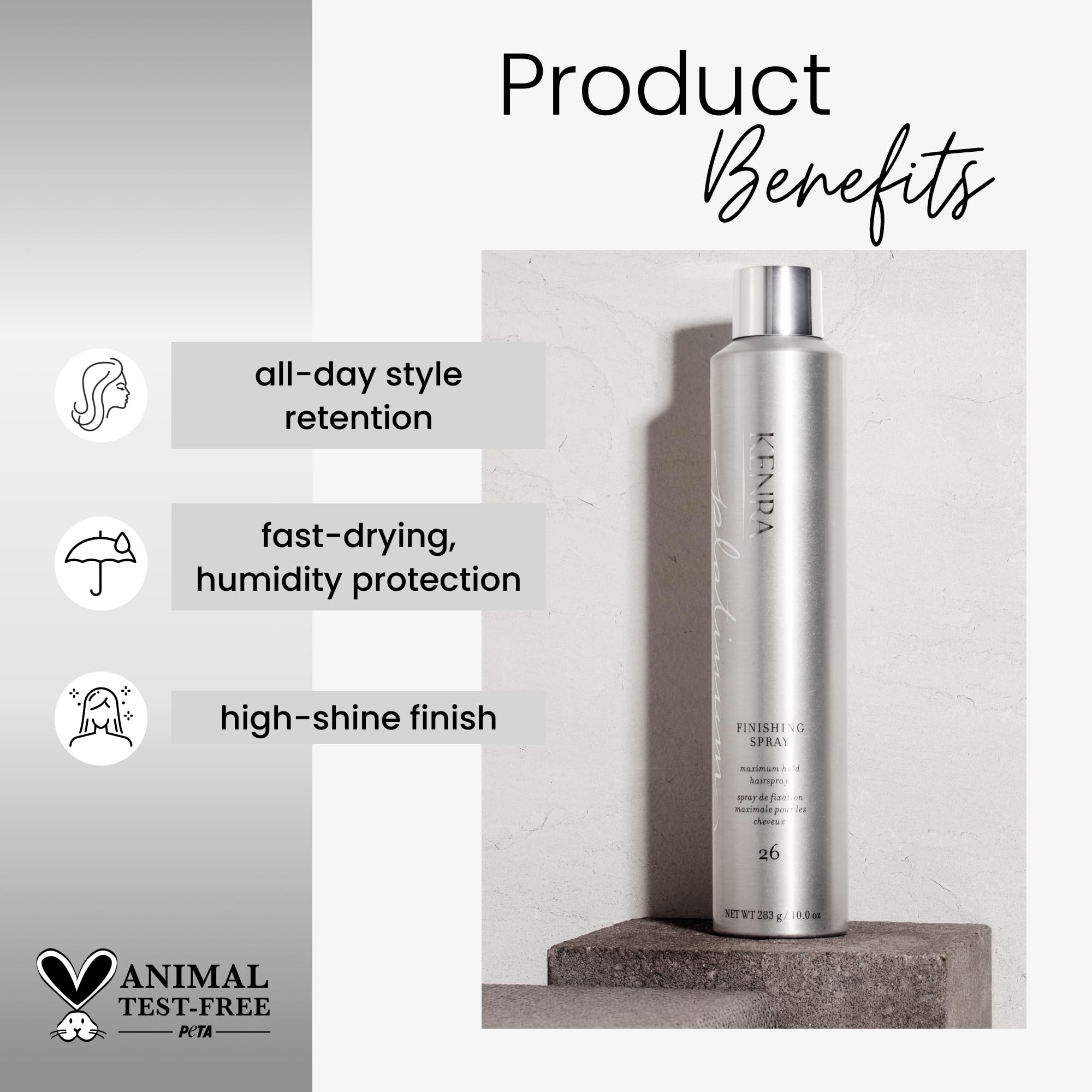 Kenra Platinum Finishing Spray 26 humidity-resistant formula for weather-ready finishes