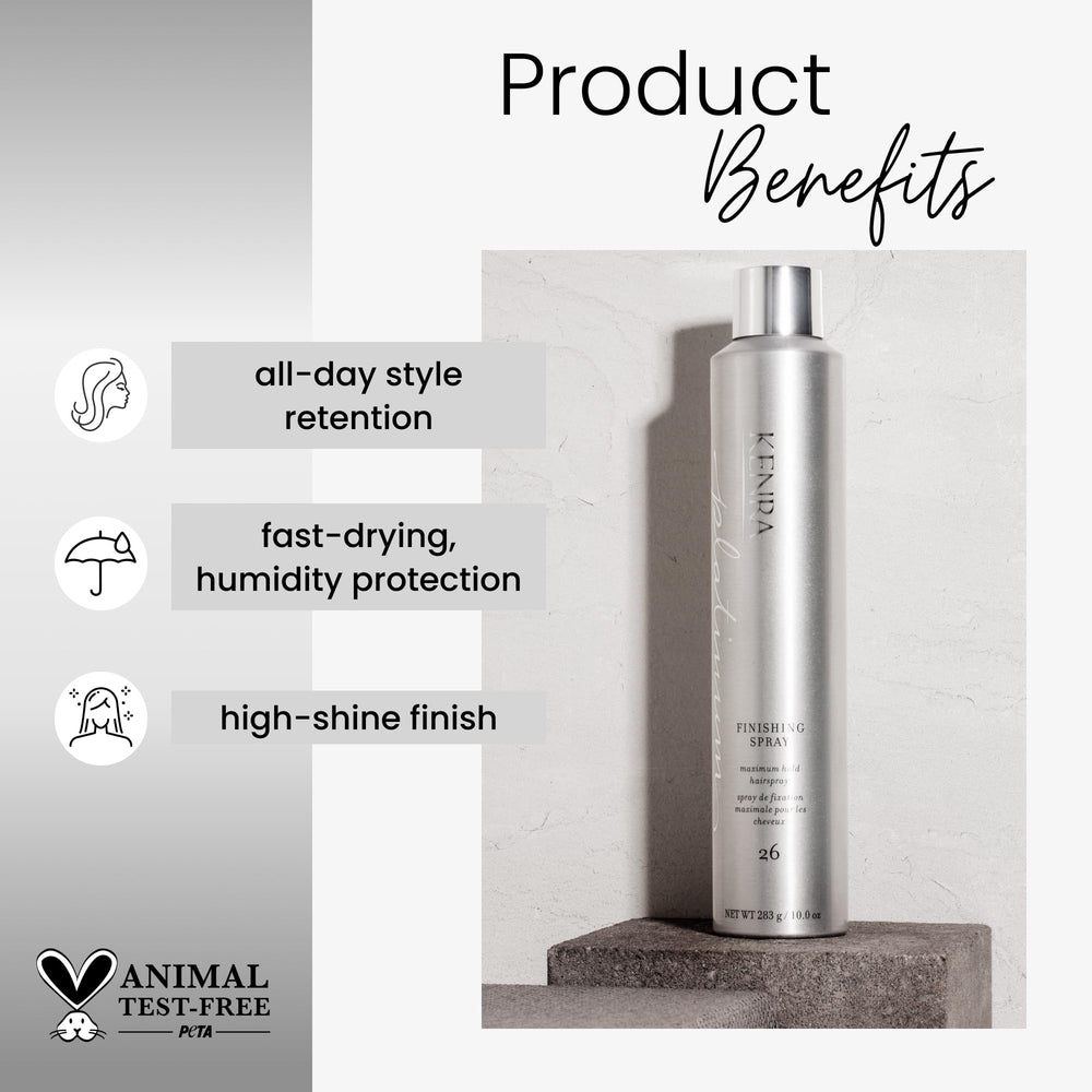 Kenra Platinum Finishing Spray 26 humidity-resistant formula for weather-ready finishes