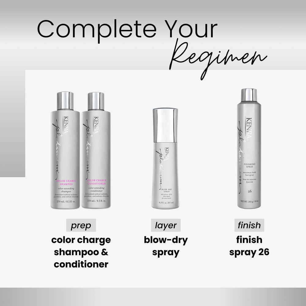 Kenra Platinum Finishing Spray provides long-lasting hold and lift throughout the day.