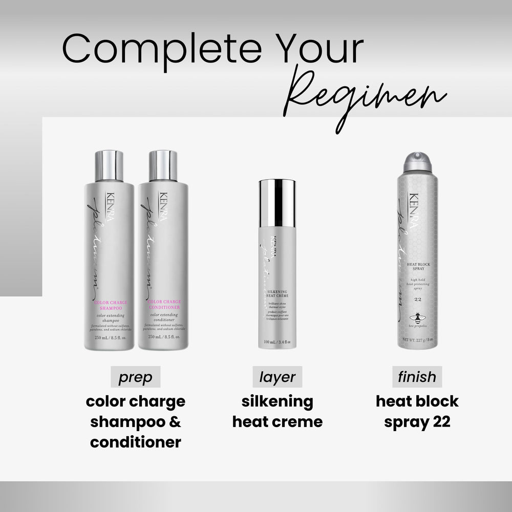 Kenra Platinum Heat Block Spray 22 ultra-fine mist helps clean tool release from styling tools.