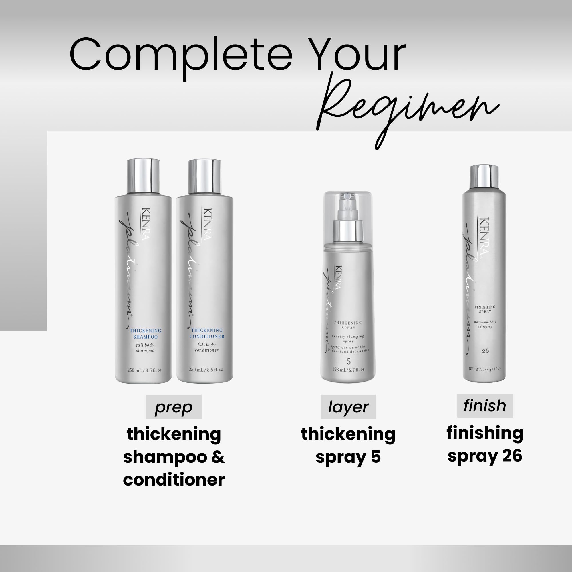 Kenra Platinum Thickening Spray detail emphasizes added shine and texture.