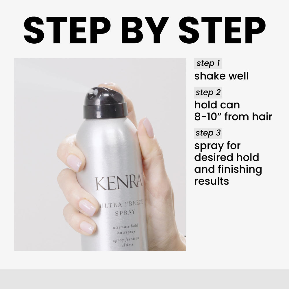 Kenra Ultra Freeze Spray 30 bottle demonstrates humidity resistance for long-lasting hold.