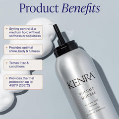Kenra Volume Mousse 12 bottle cap close-up highlighting non-drying formula