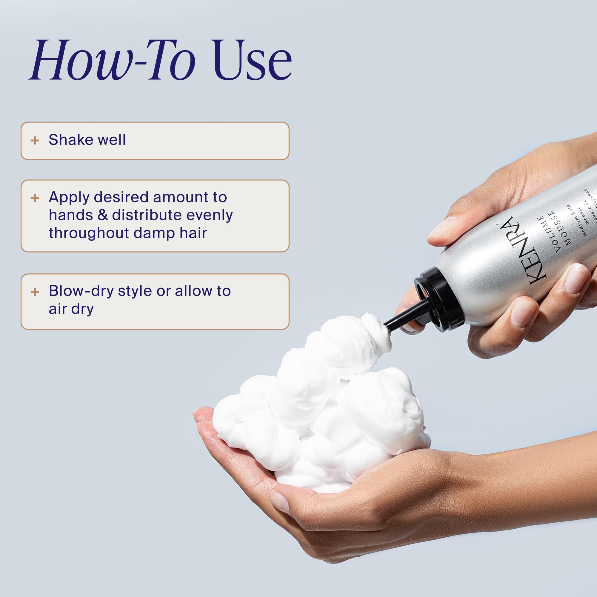 Kenra Volume Mousse 12 hand application demonstrating foam texture