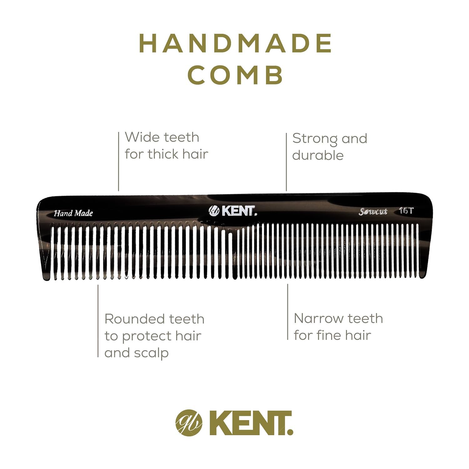Kent 16T black graphite dressing comb for daily grooming routines