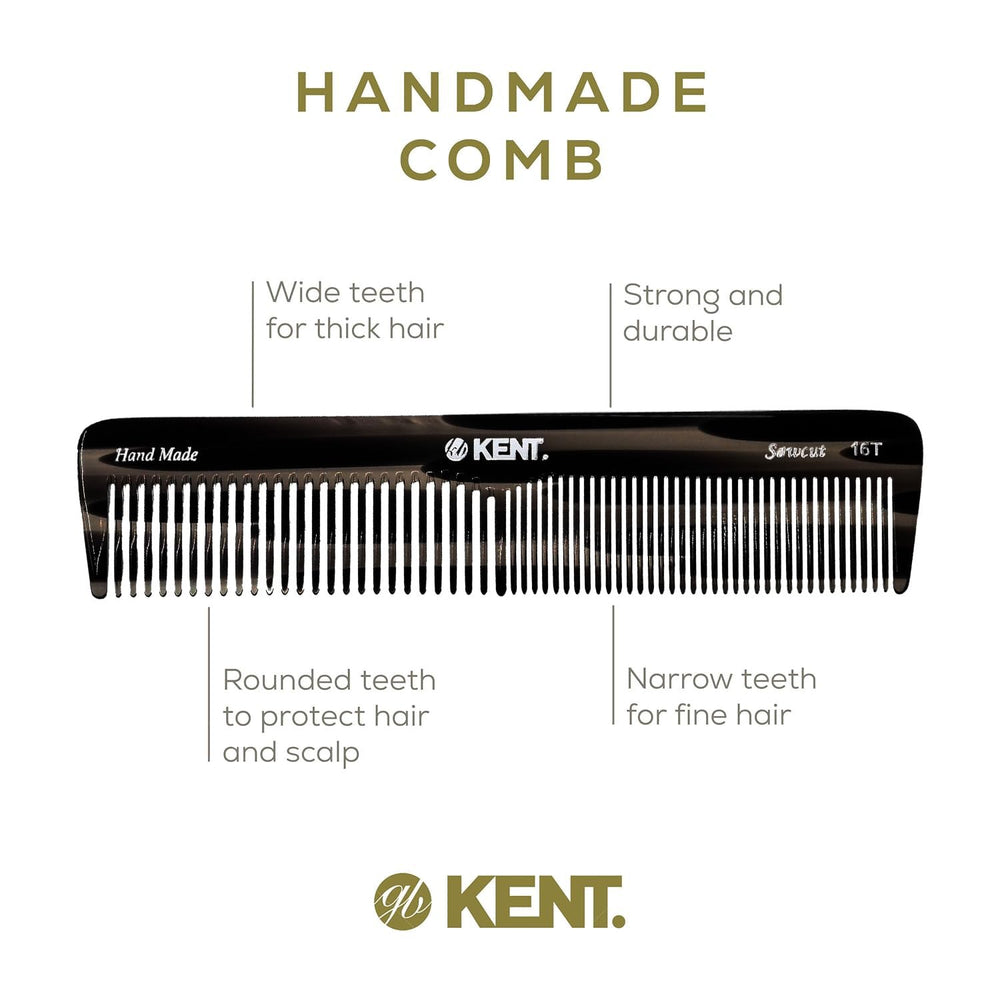 Kent 16T black graphite dressing comb for daily grooming routines