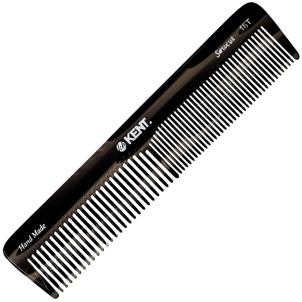 Kent 16T black graphite fine-tooth comb for smooth, precise detangling of straight hair