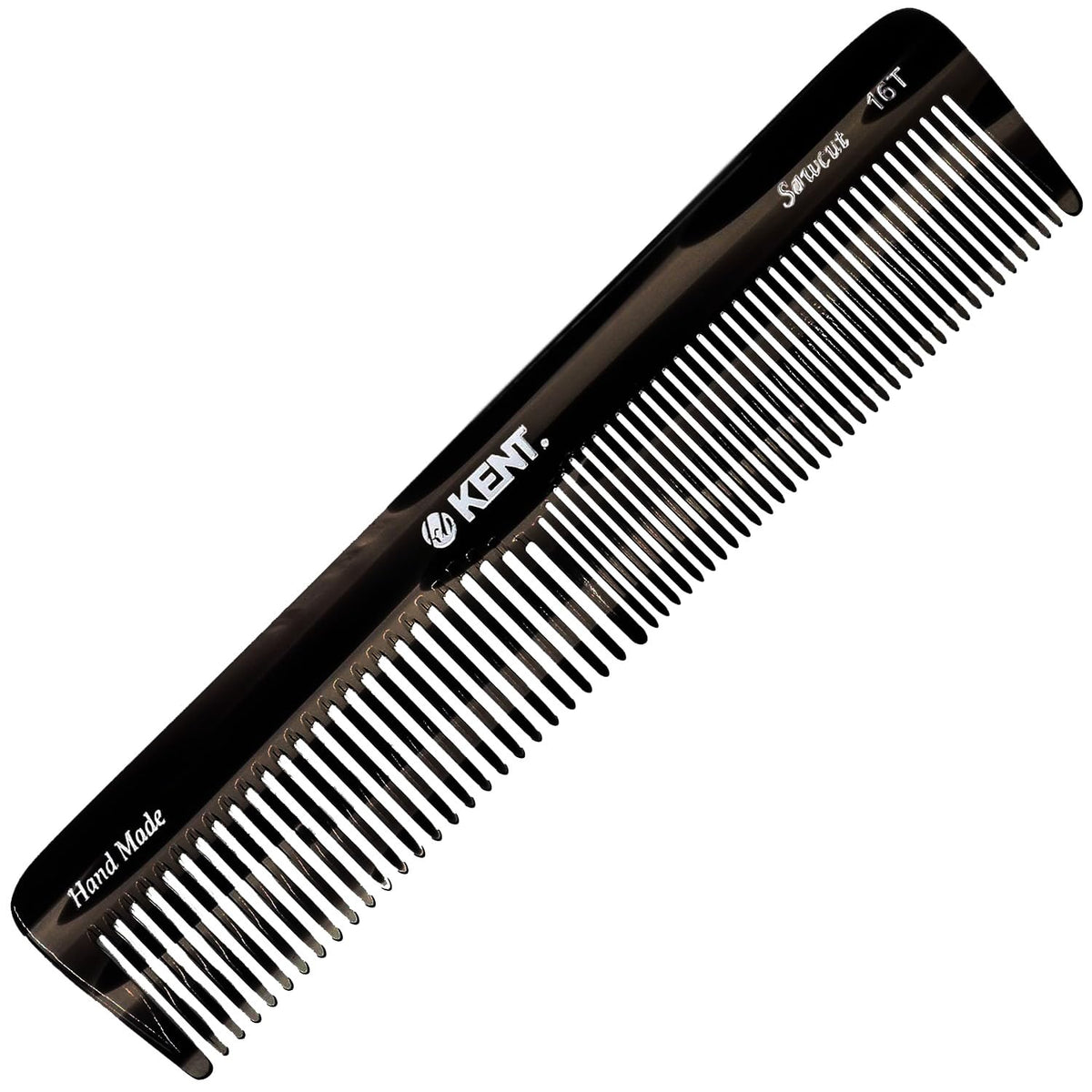 Kent 16T black graphite fine-tooth comb for smooth, precise detangling of straight hair