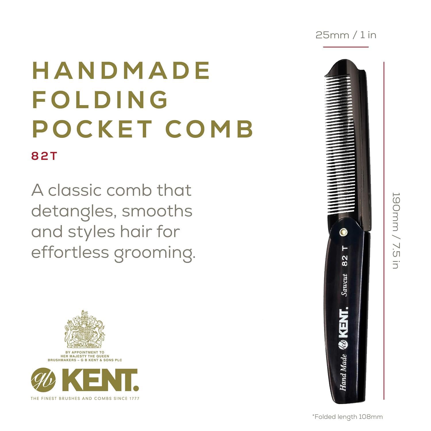 Kent 82T pocket comb closed for compact pocket-size styling tool