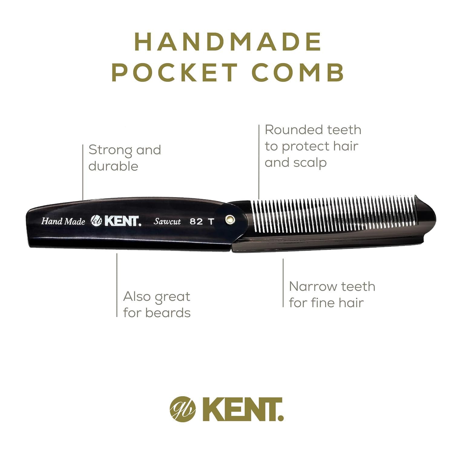 Kent 82T hand-polished edges for smooth combing and scalp comfort