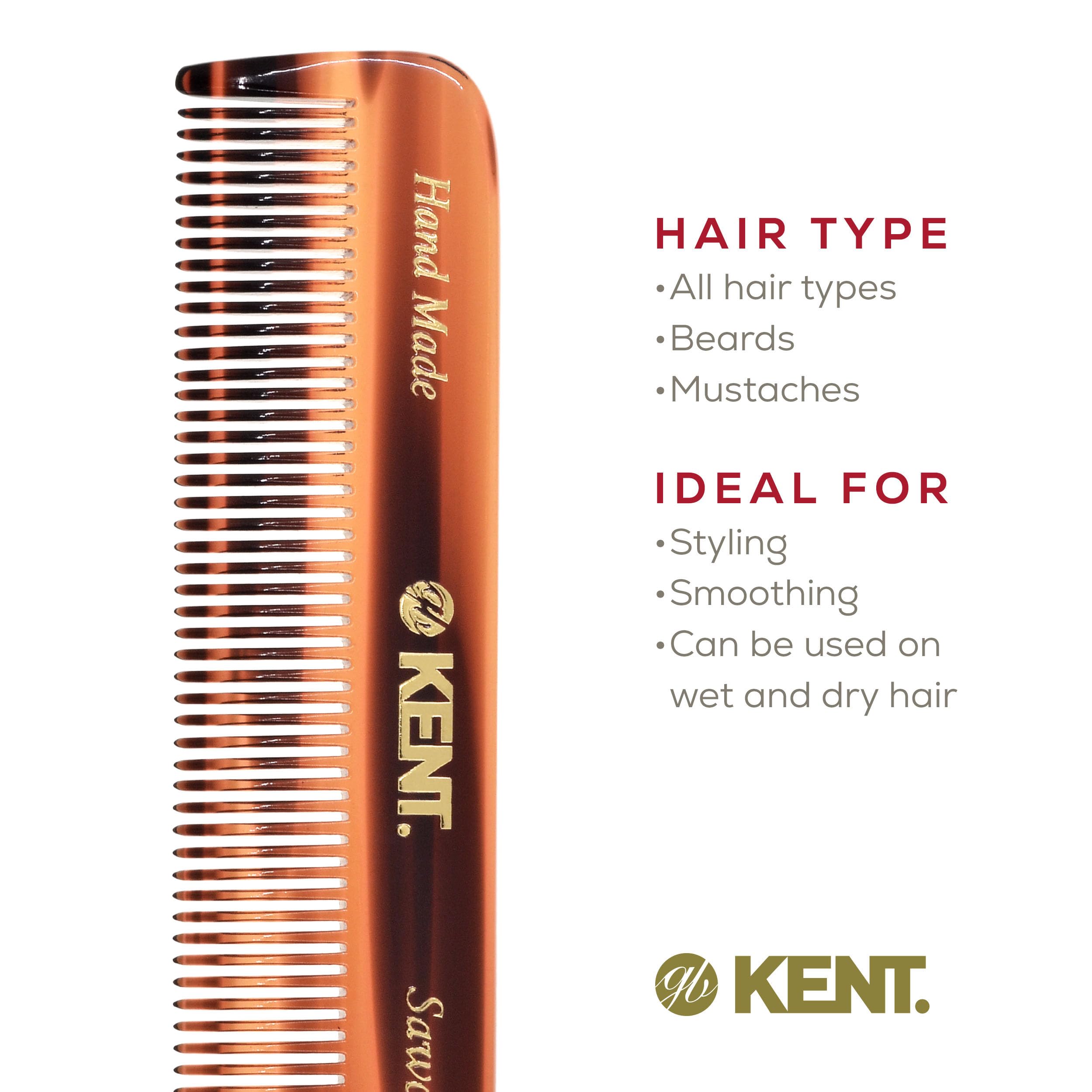 Kent A FOT tortoiseshell beard and mustache grooming tool for quick touch-ups.