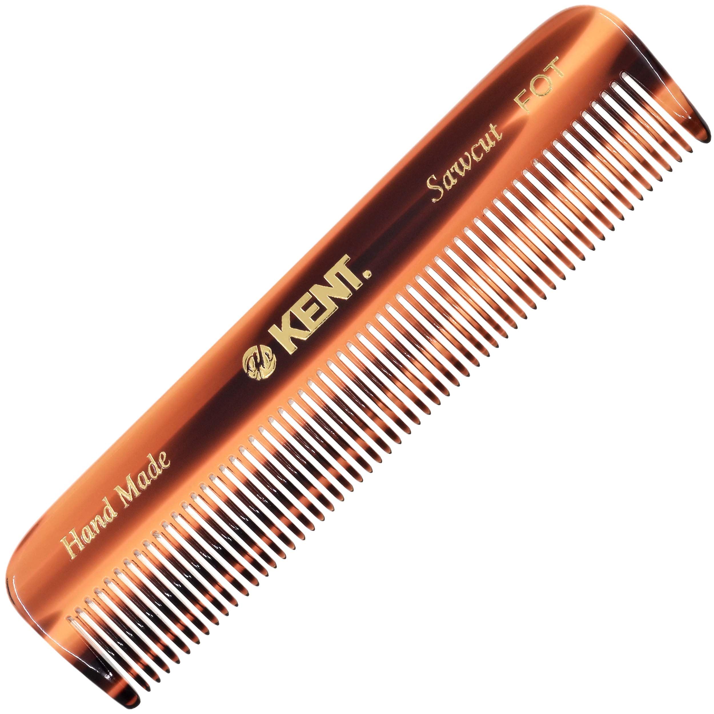 Kent A FOT tortoiseshell fine-tooth pocket comb for precise grooming on the go.