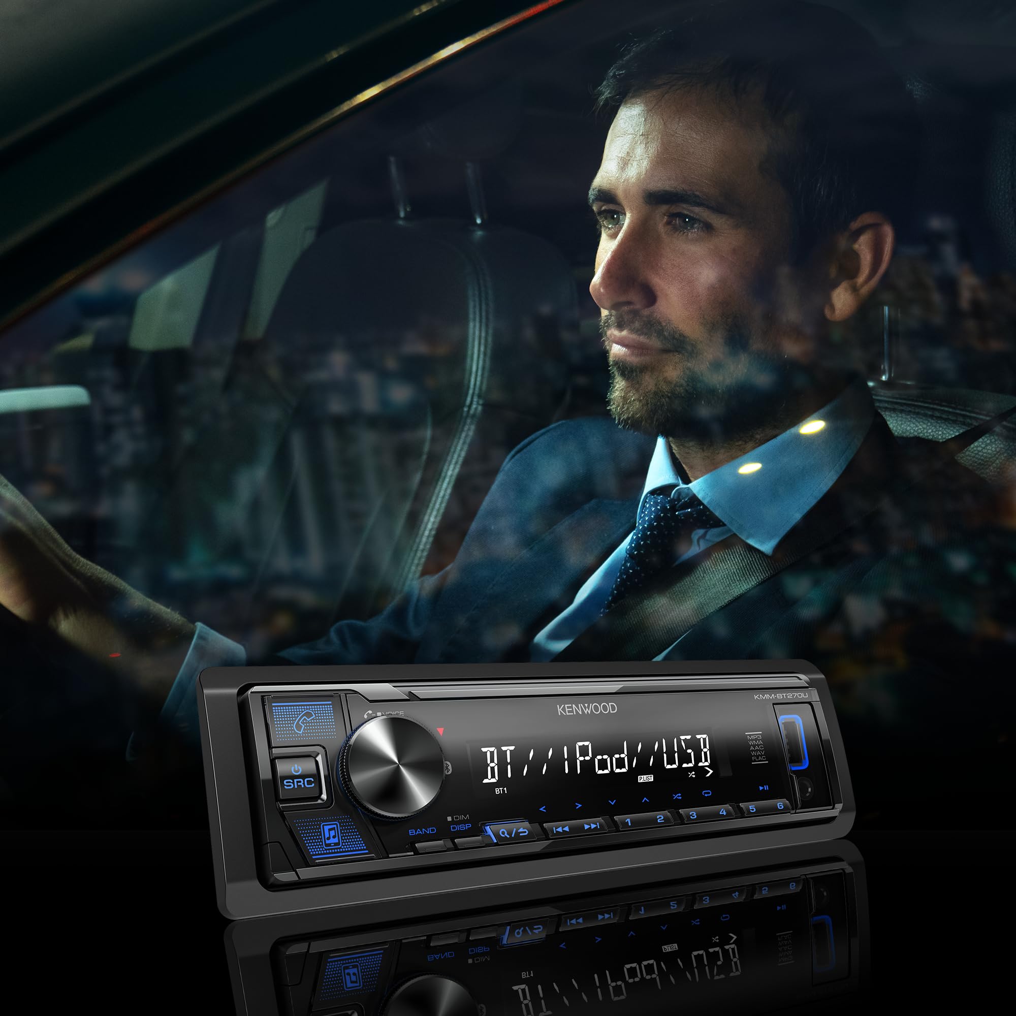 KENWOOD KMM-BT270U AM/FM radio for reliable access to favorite stations.