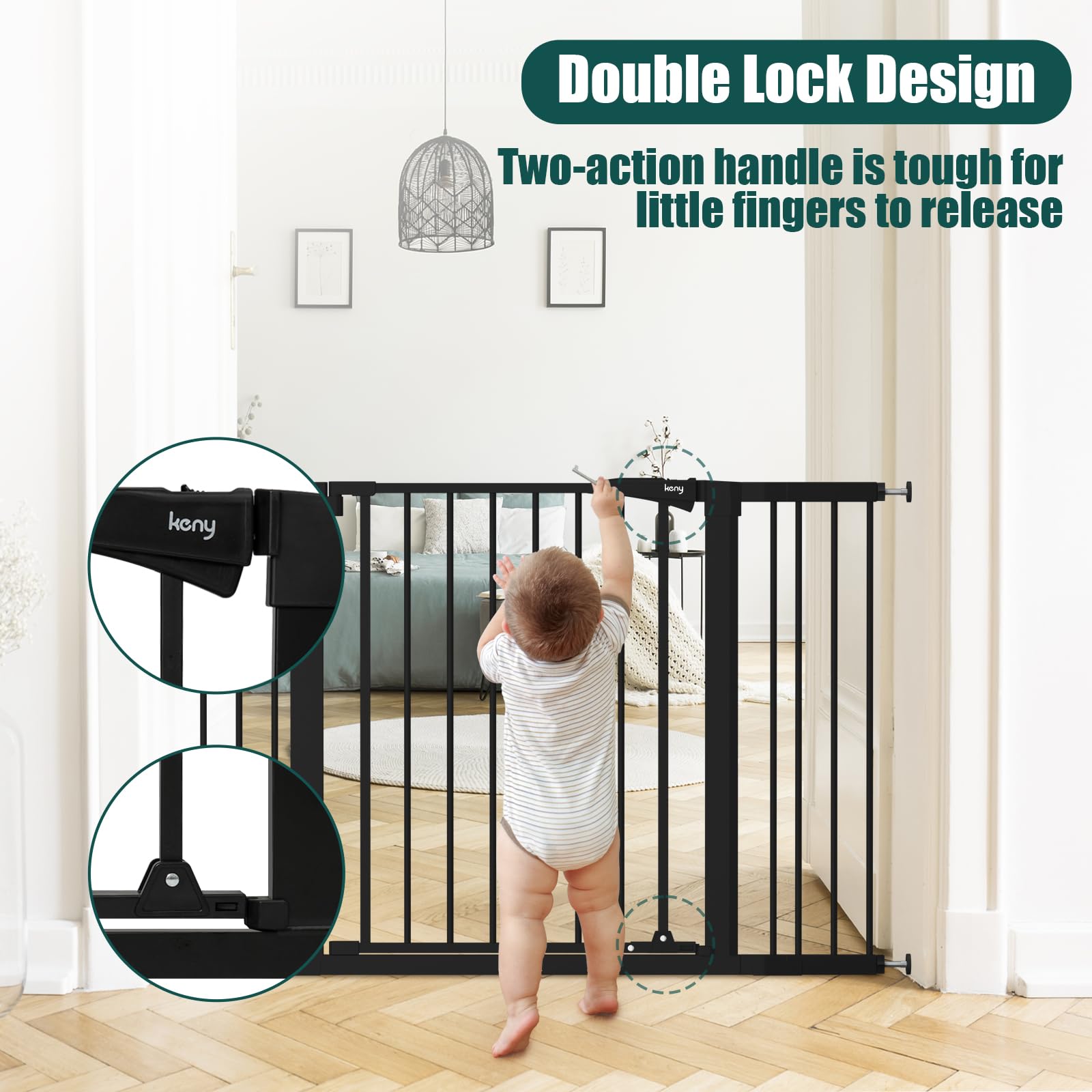 keny baby gate across a doorway demonstrating wide fit
