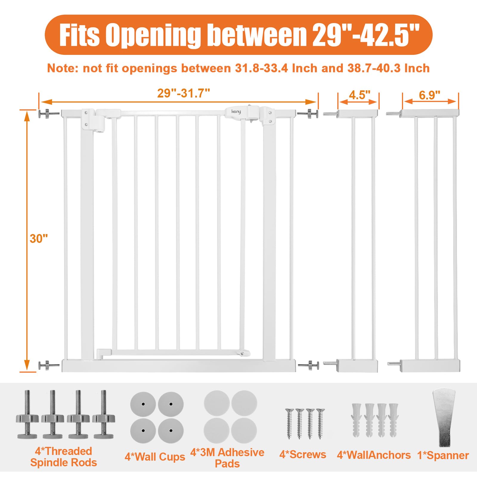 Keny baby gate pressure-mounted design fits without tools for temporary setups.