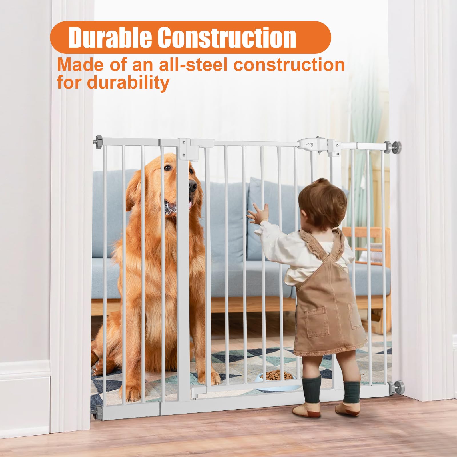 Keny baby gate sturdy steel construction offers durable, family-friendly use.