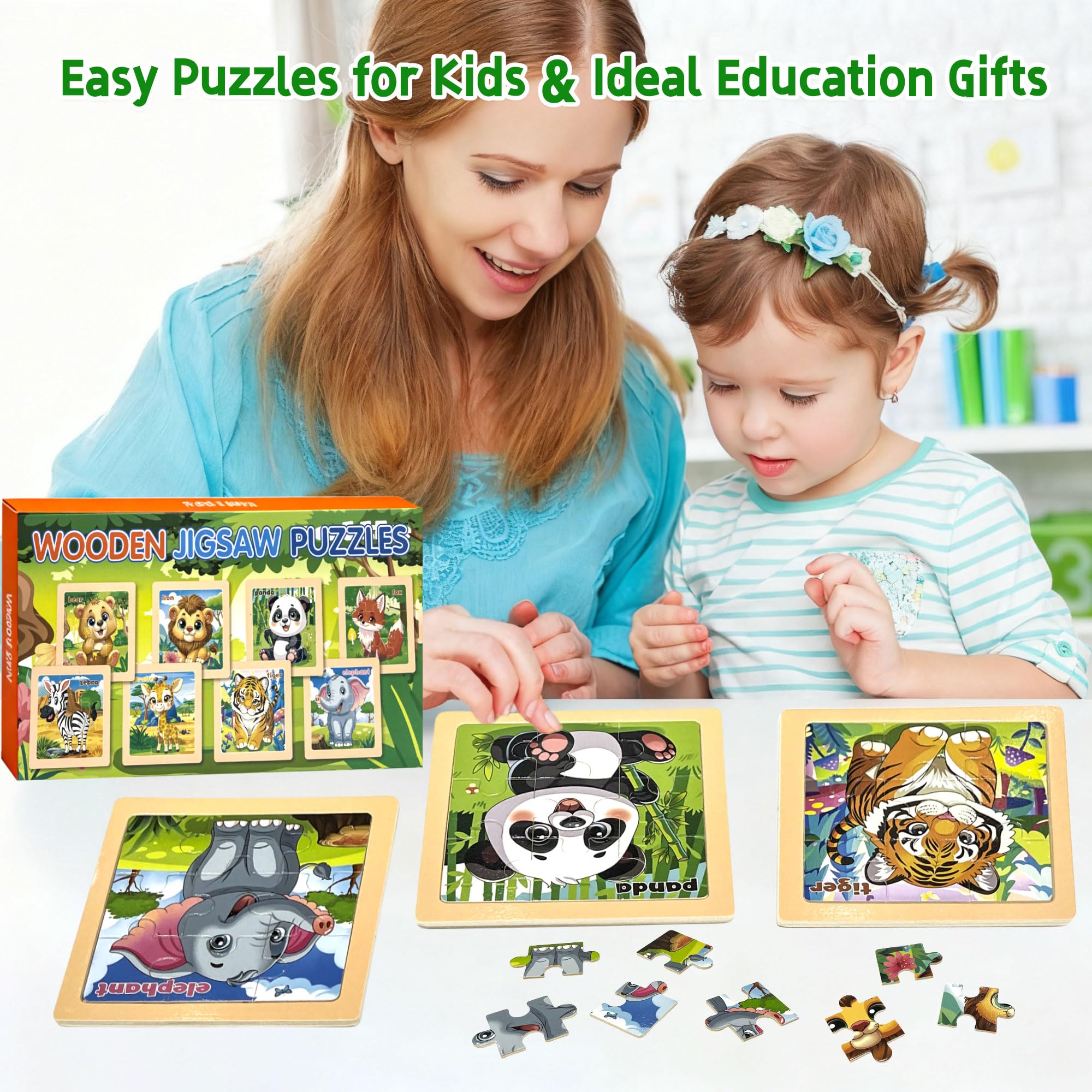 Kepovin wooden panda puzzle offers safe, sturdy play with natural wood finish