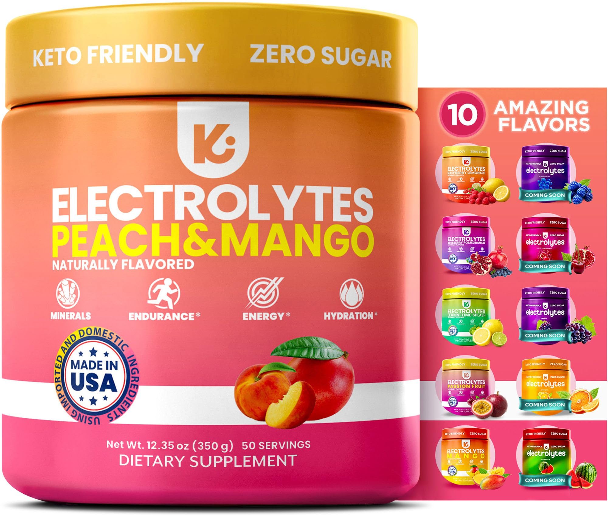 Keppi Electrolytes Peach Mango tub on display, signaling clean hydration.