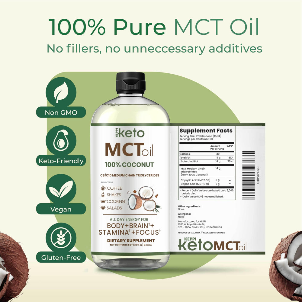 Transparent oil drizzle from Keppi MCT Oil into a dish.