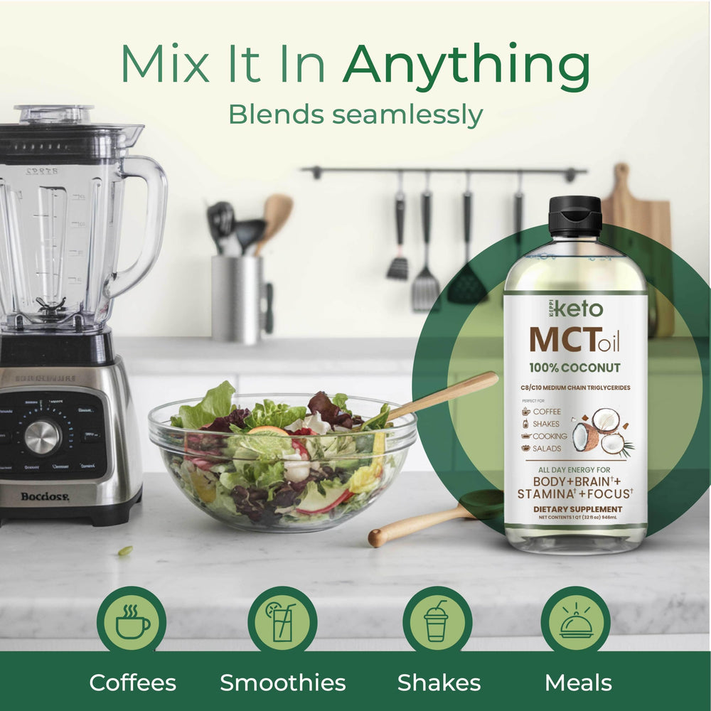 Keppi MCT Oil mixed into smoothie for texture and consistency.