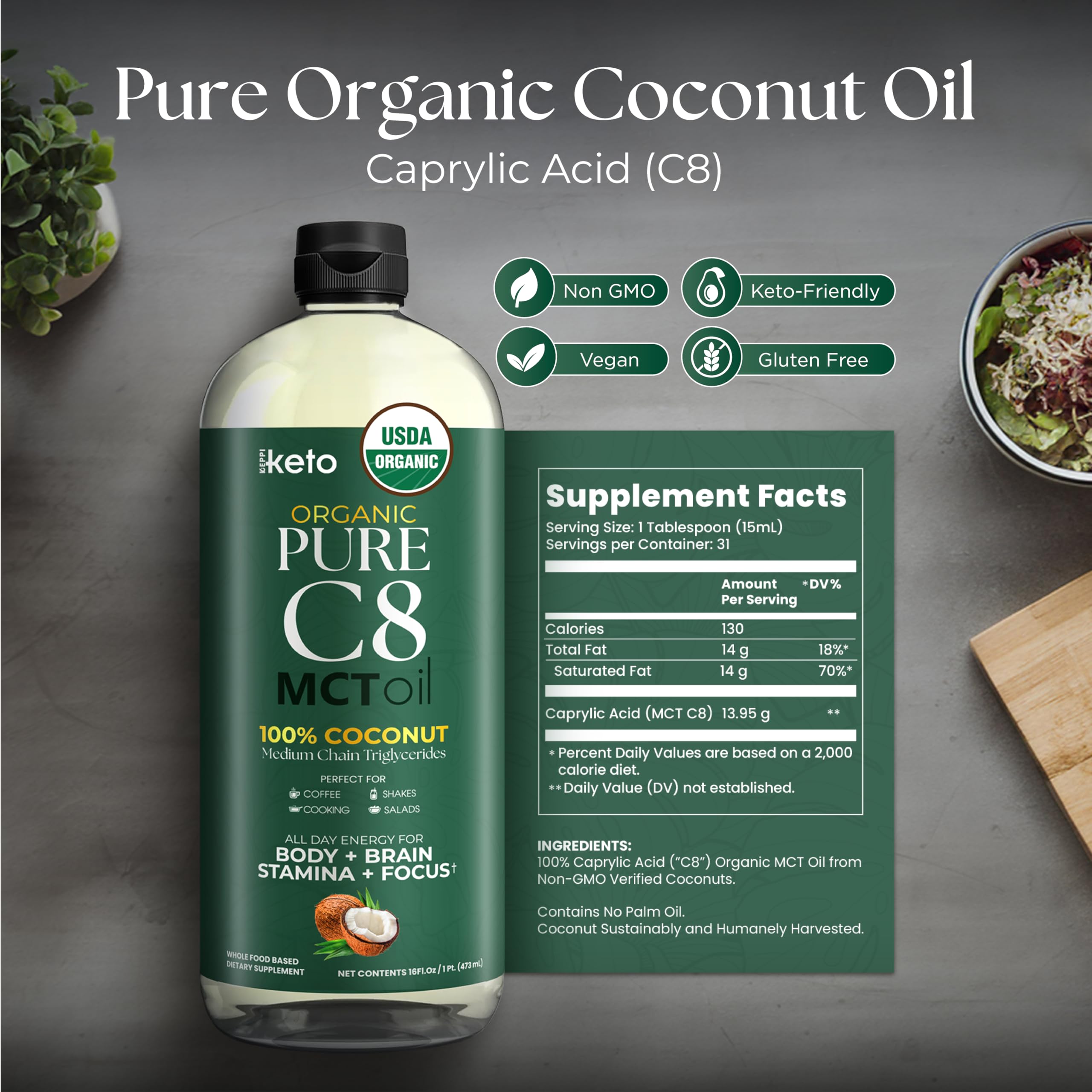 Keppi Organic MCT Oil used in smoothies for clean energy moments.