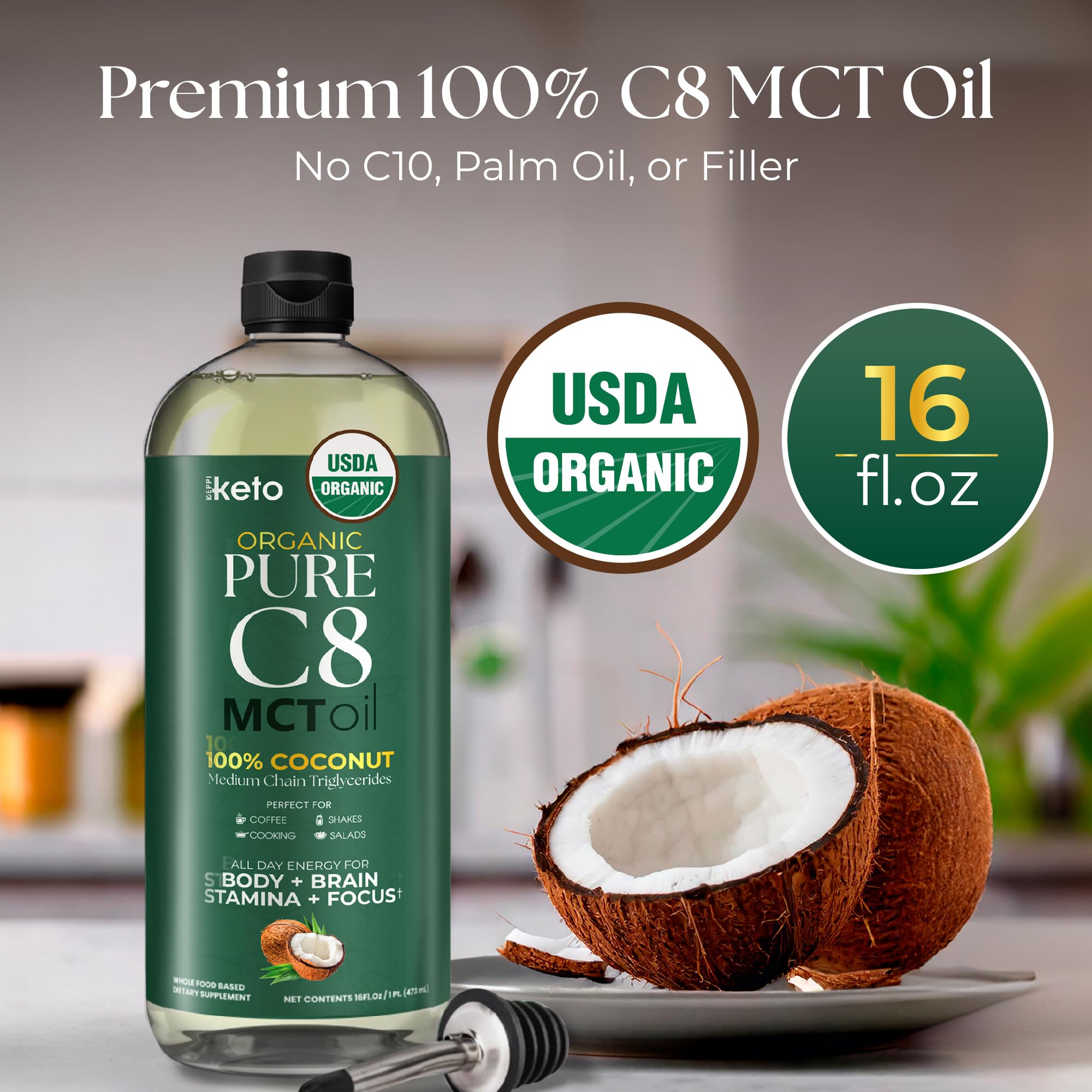 Keppi Organic MCT Oil sealed bottle ensures purity and freshness in every use.