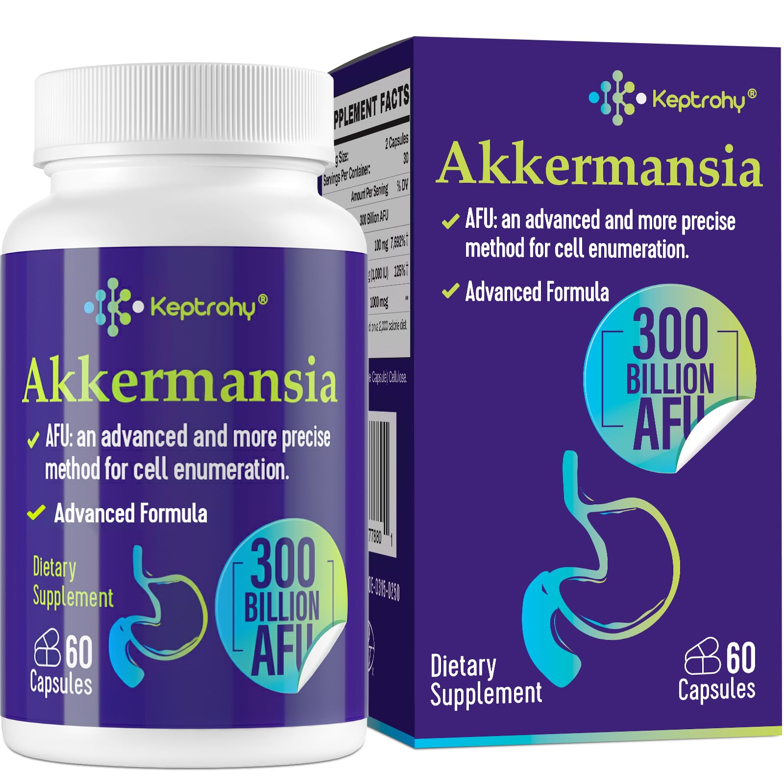 Keptrohy 300 Billion AFU Akkermansia bottle highlights high-potency gut health probiotic