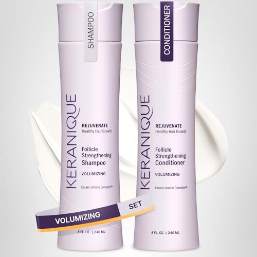 Keranique conditioner creamy texture ready for smooth, manageable hair.