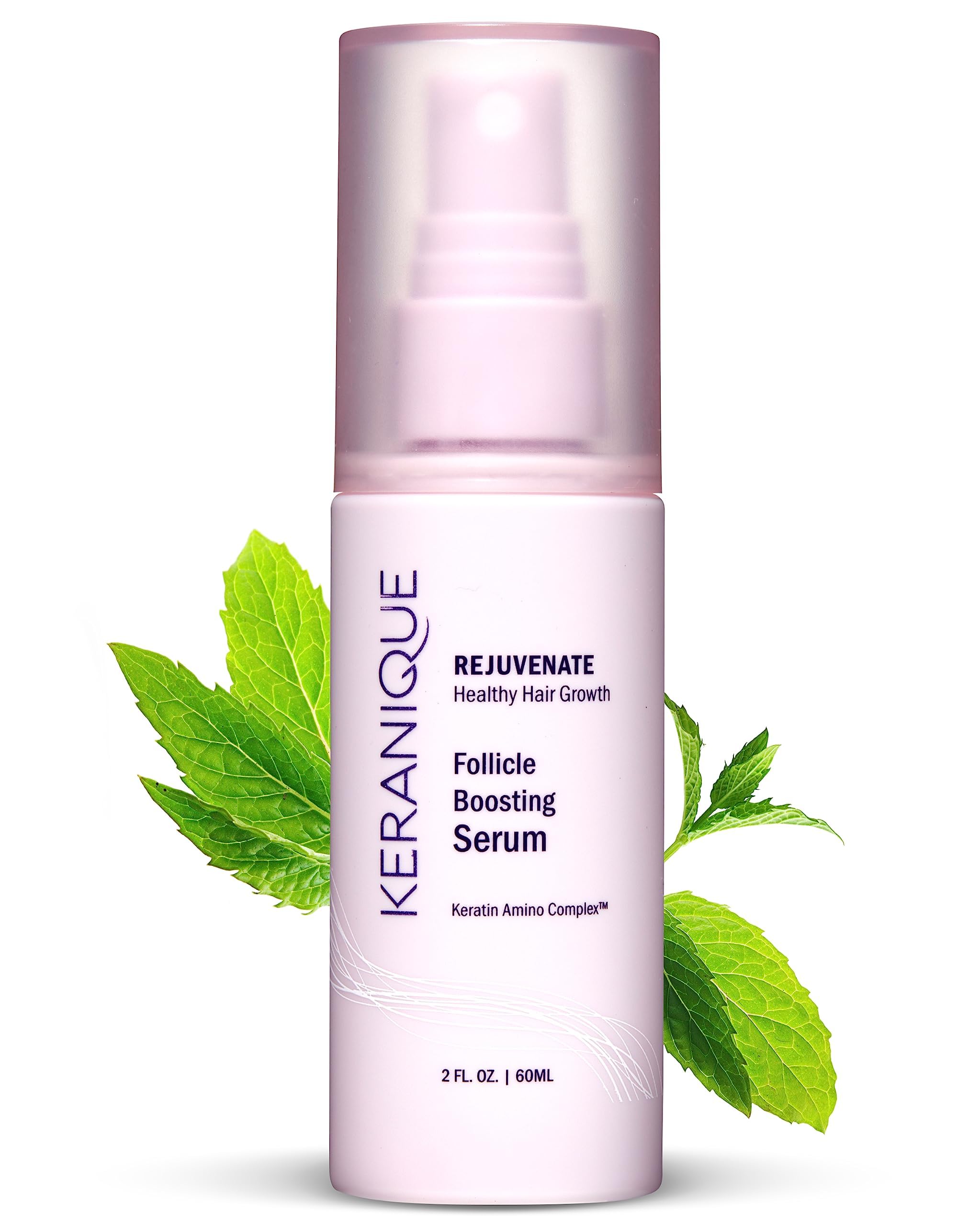Keranique Follicle Booster bottle with precise pour promotes daily fullness and scalp nourishment.