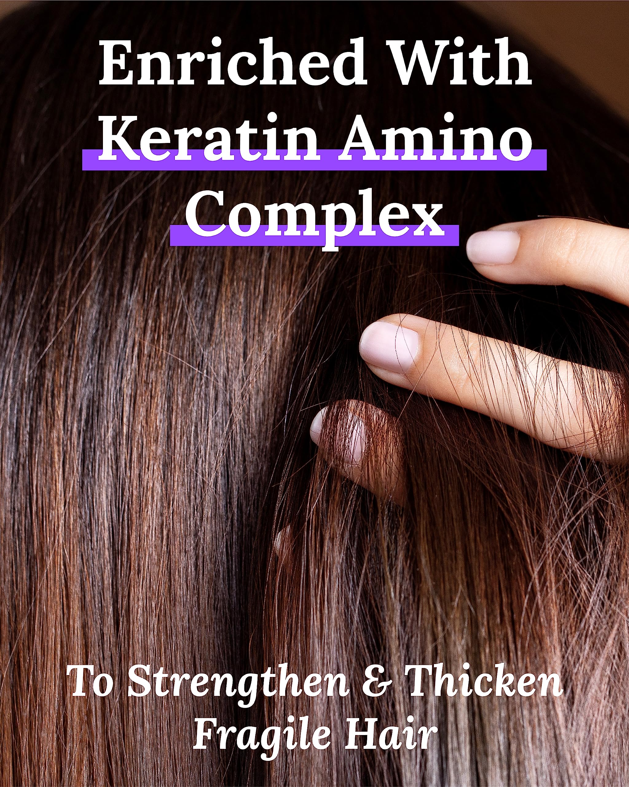 Keranique Follicle Booster hair strands shot suggests thicker, fuller appearance.