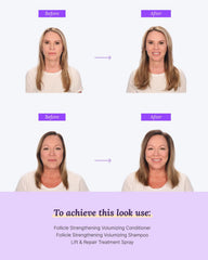Keranique keratin amino complex illustration highlights hair strengthening.