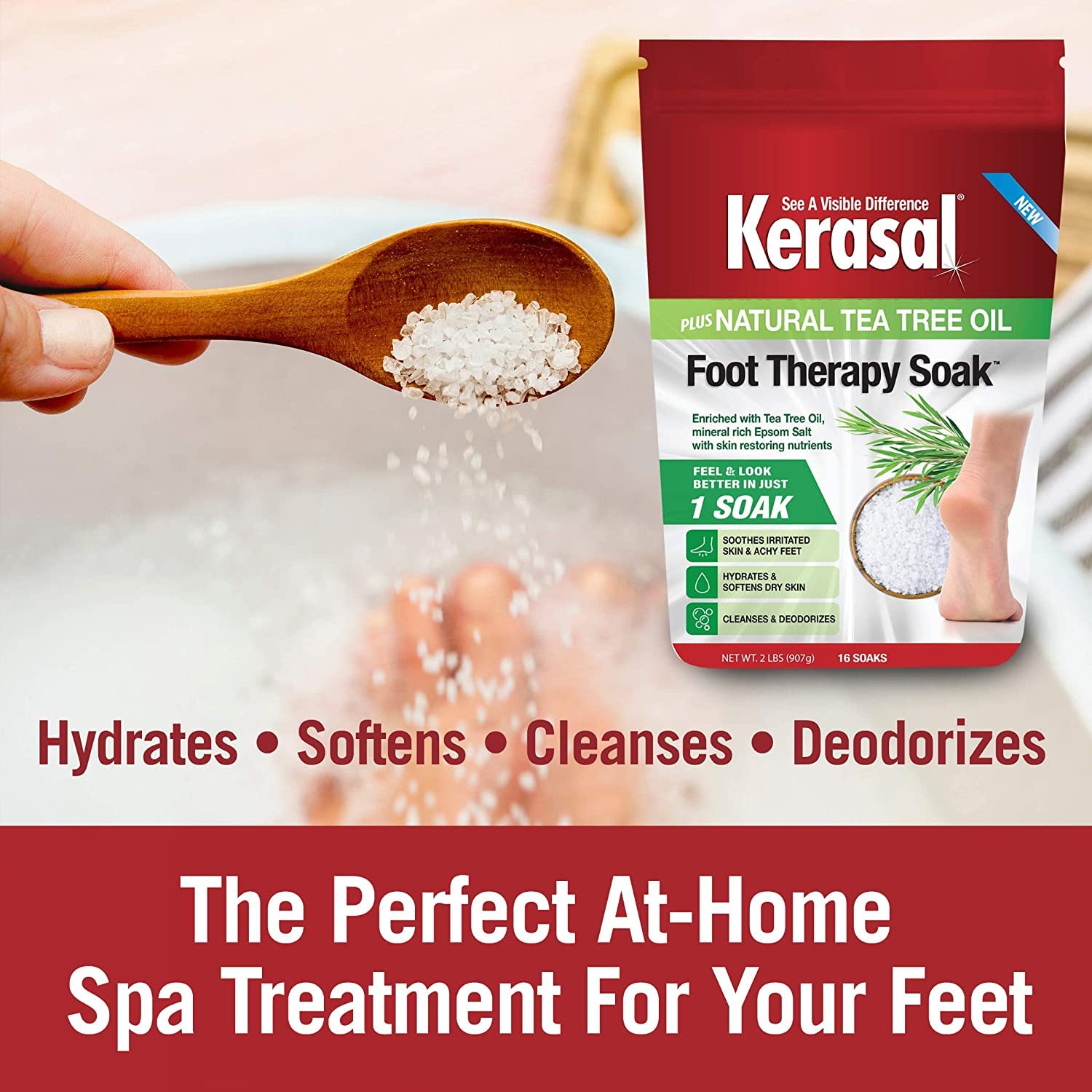 Deodorizing effect of Kerasal foot soak for fresh feet after bath