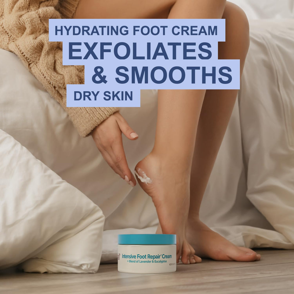 Kerasal foot cream lavender eucalyptus scent swatch suggesting relaxing spa-like foot care.
