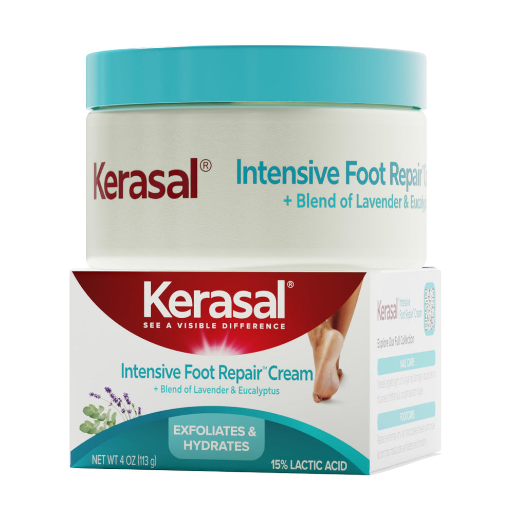 Kerasal Intensive Foot Repair Cream jar closeup showing rich hydration for dry feet.