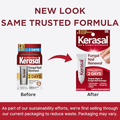 Kerasal Nail Renewal bottle close-up with label highlighting its active formula