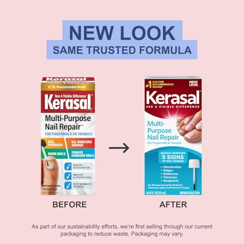 Kerasal nail repair brush applying treatment to discolored nails for improved appearance.