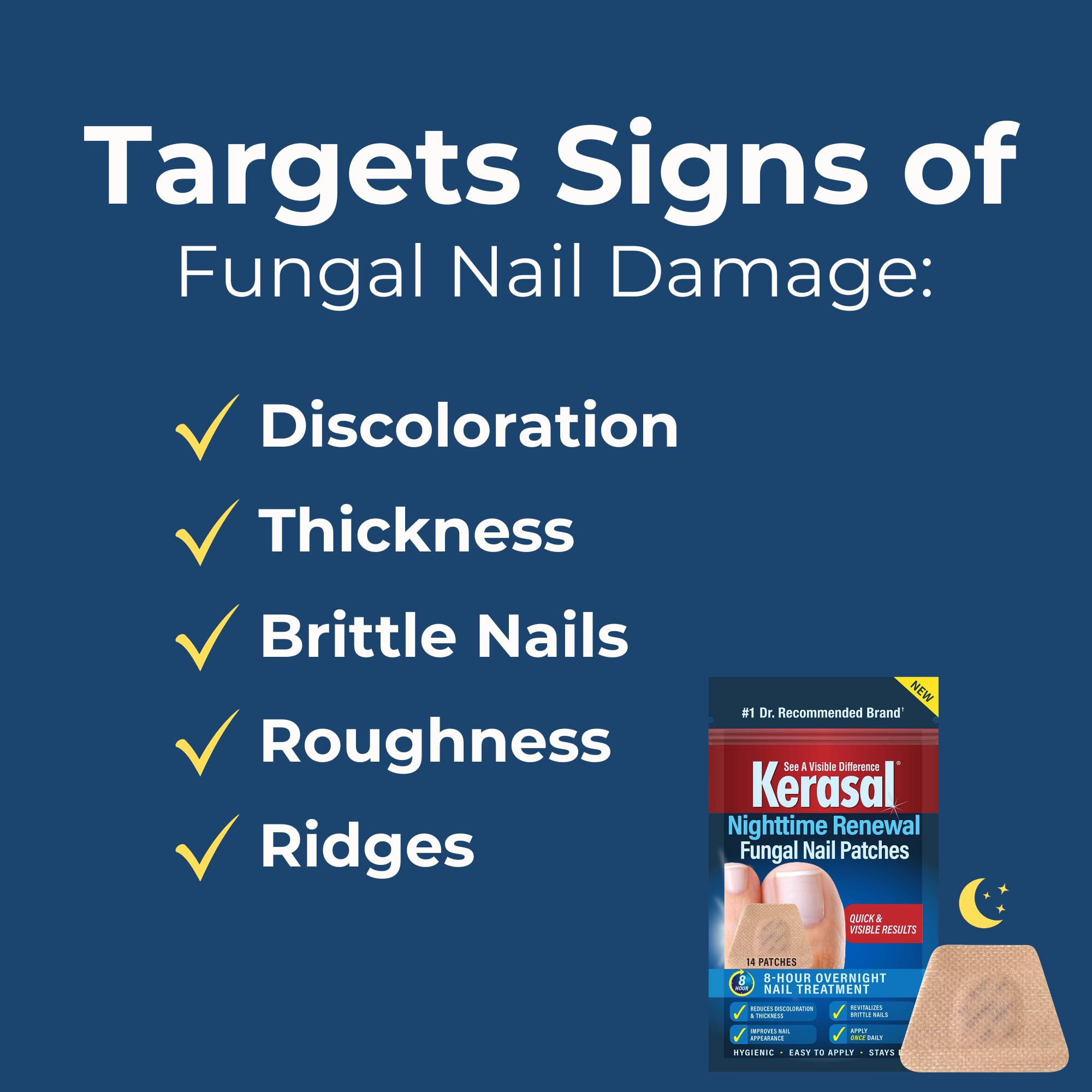 Kerasal Nighttime Renewal patch moisturizing the nail surface for smoother appearance.