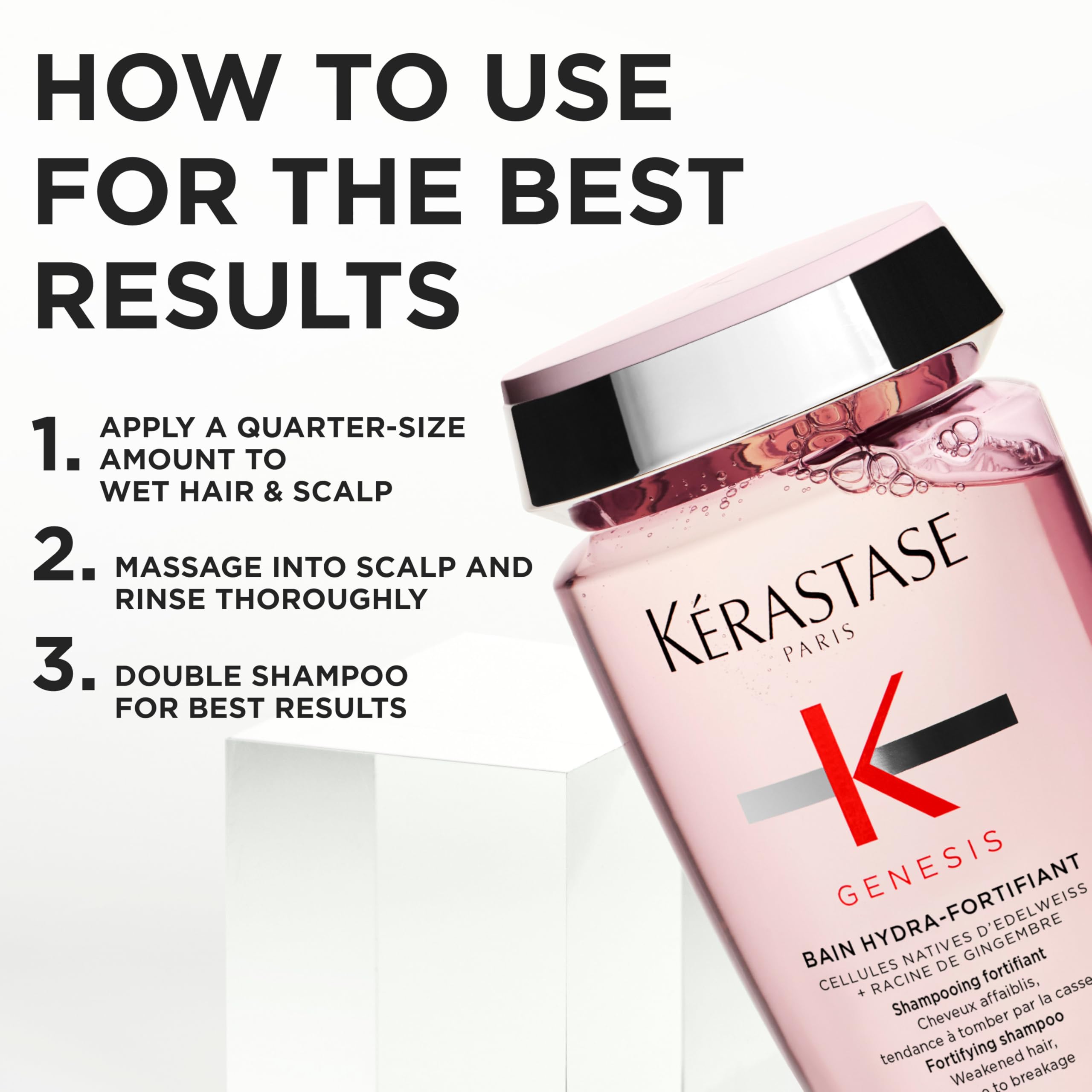 KÉRASTASE Genesis Hydra-Fortifying Shampoo ginger detail emphasizes active ingredients.