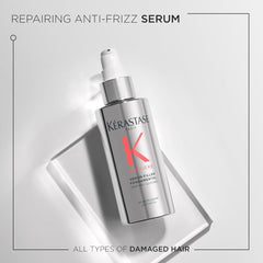 Kerastase Premiere serum drop on palm demonstrates targeted application for smooth, strong hair