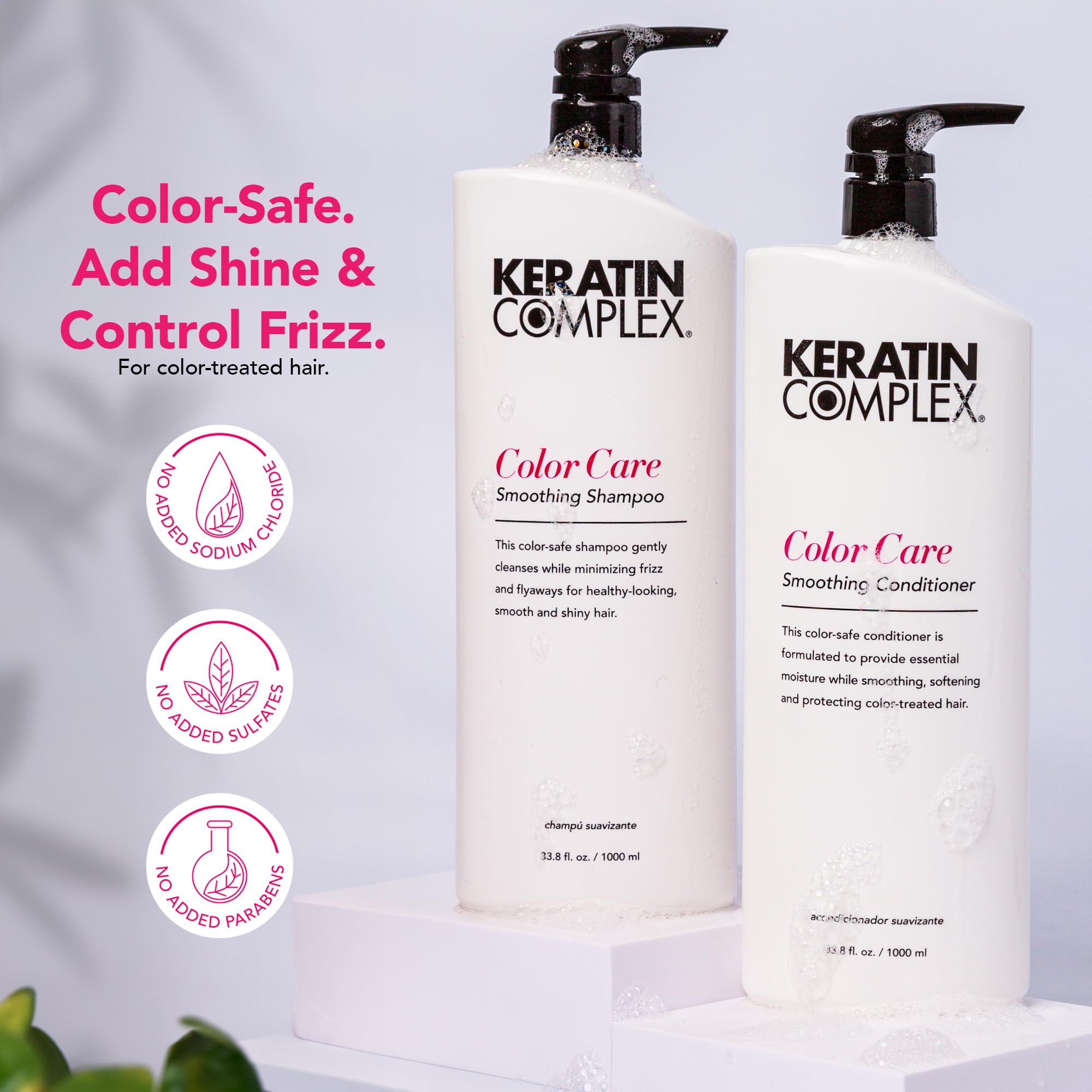 Keratin Complex Color Care conditioner bottle highlights hydration for smooth glossy color bright strands