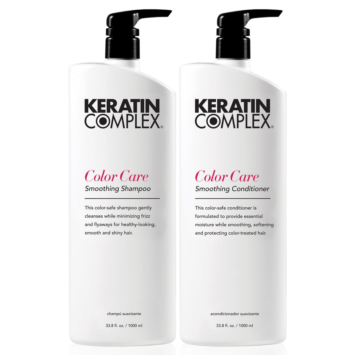 Keratin Complex Color Care shampoo bottle highlights color protection for vibrant color treated hair