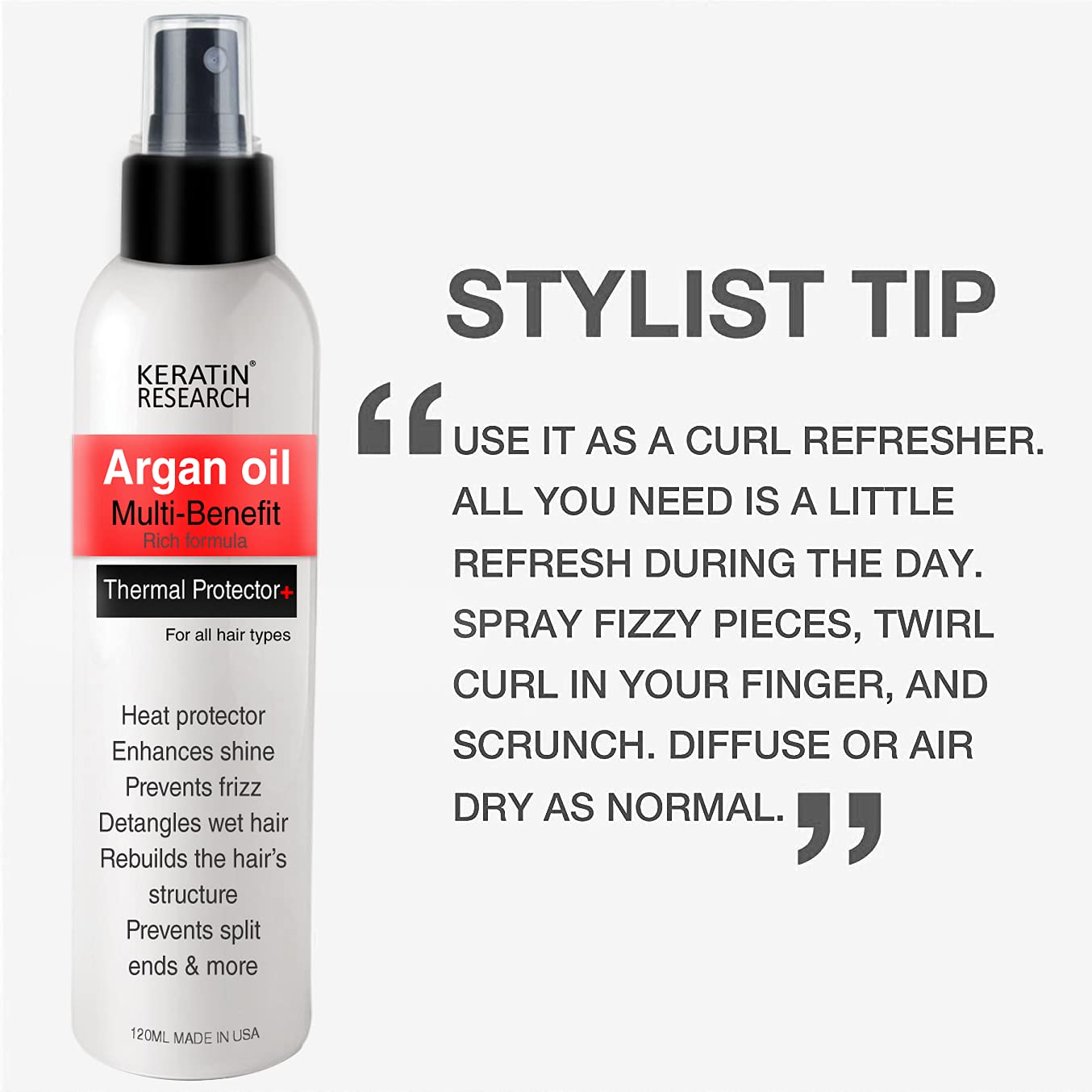 KERATIN RESEARCH Thermal Hair Protector Spray smooths and eases styling