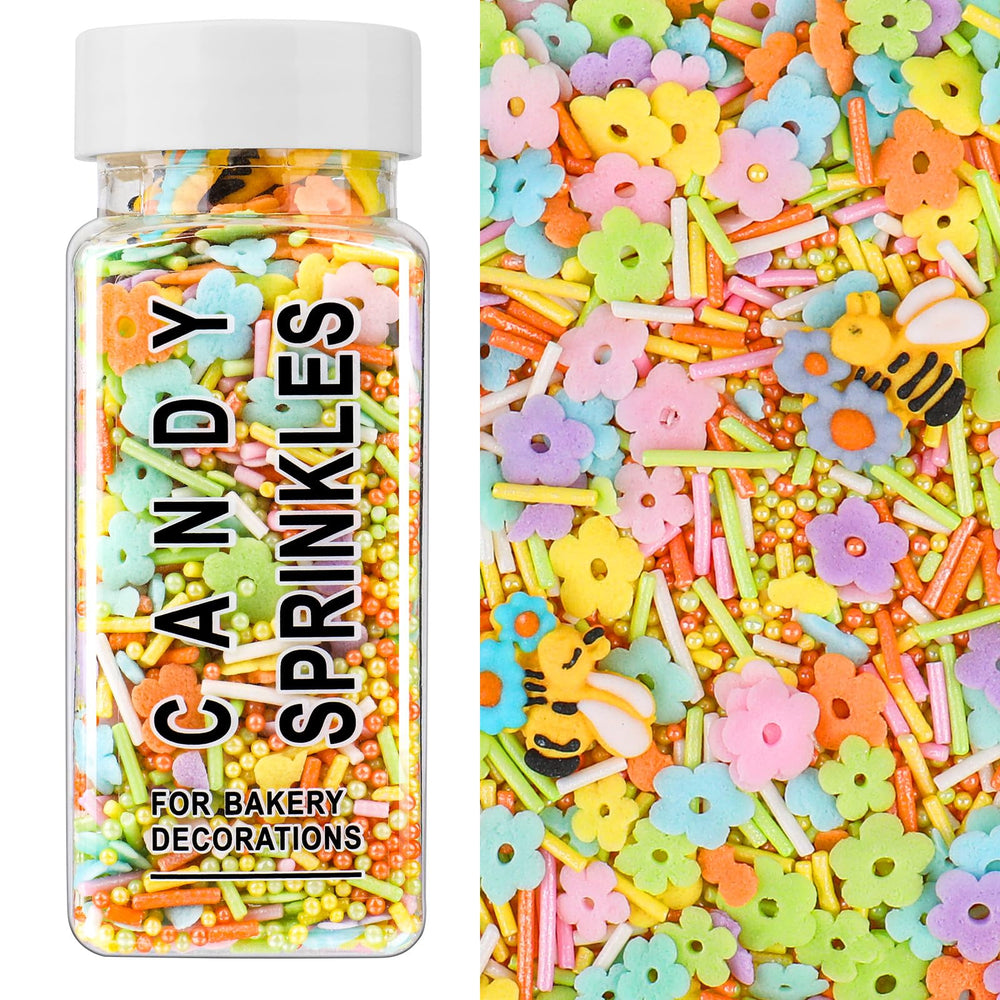 Kercky Easter Flower Sprinkles for cake—vibrant flowers and bees add garden-fresh charm.