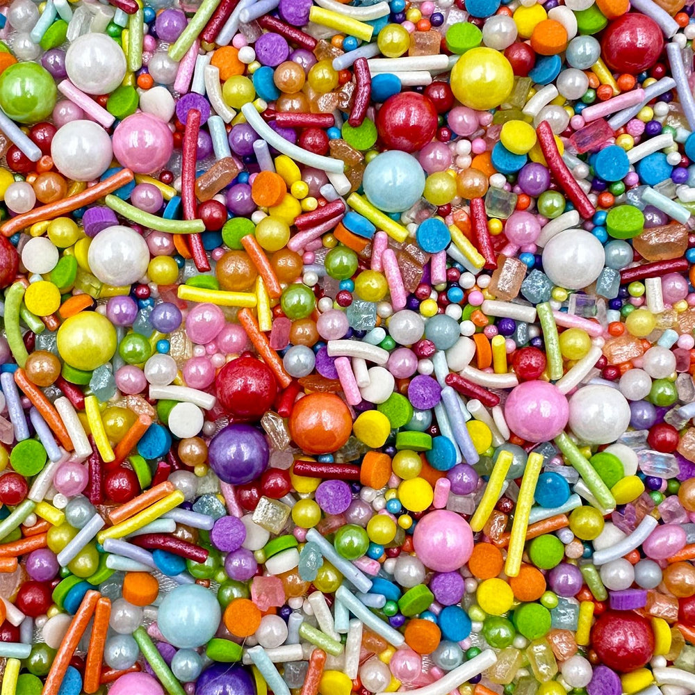 Kercky Rainbow Sprinkles jar front for vibrant cake decorating